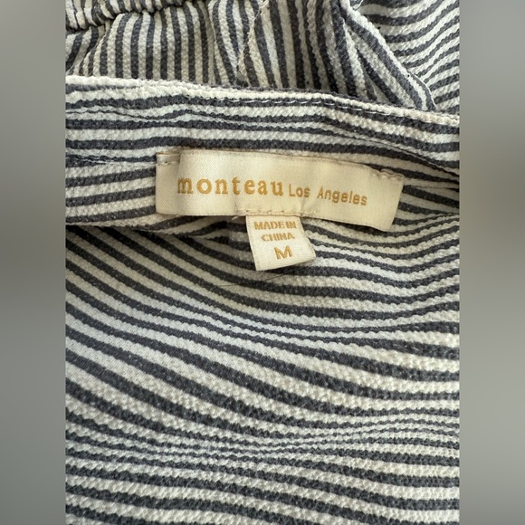Monteau Charcoal Gray and White Striped Blouse with an Elastic Waistband Medium - Picture 17 of 17